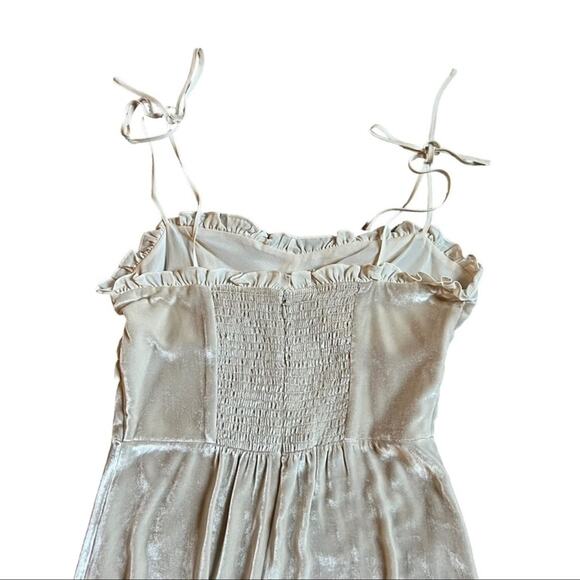 Reformation Bev Almond White Scalloped Bust Keyhole Tie Strap Velvet Mini Dress - Picture 6 of 10